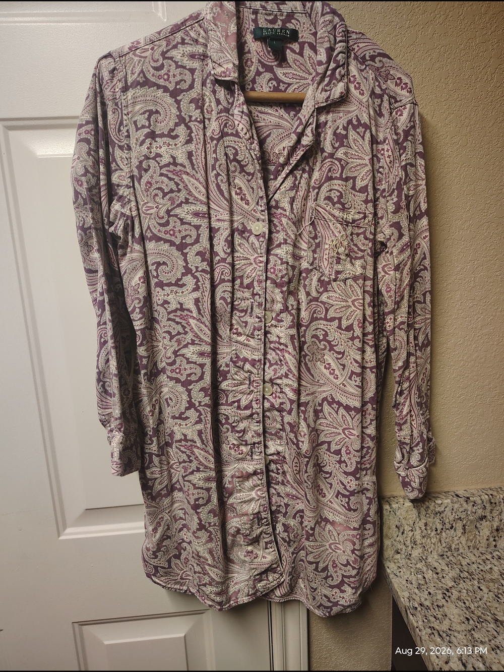 Lauren Ralph Lauren Purple Paisley Button-Up Nightshirt